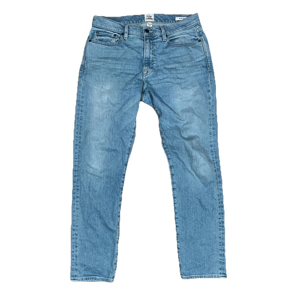 Flint Tinder Jeans Mens 33x29 Blue Medium / Light Wash Slim Straight Stretch